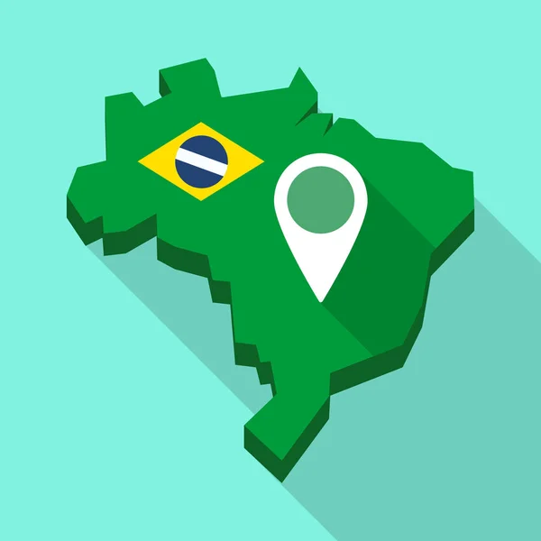 Lunga mappa ombra del Brasile con un segno di mappa — Vettoriale Stock
