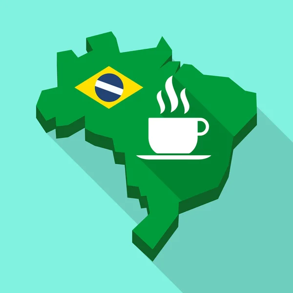 Mapa de sombra longo do Brasil com uma xícara de café —  Vetores de Stock