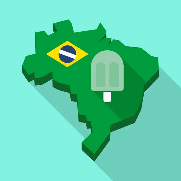 Largo mapa de sombras de Brasil con helado — Vector de stock