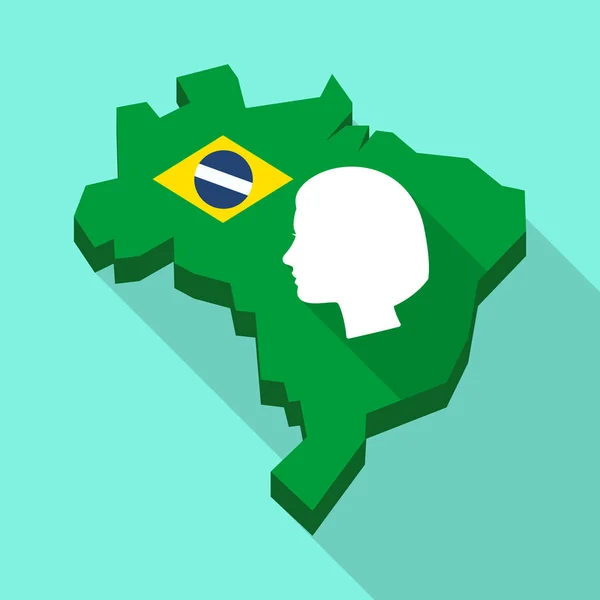 Μεγάλη σκιά χάρτη της Βραζιλίας με γυναικεία κεφαλή — Διανυσματικό Αρχείο