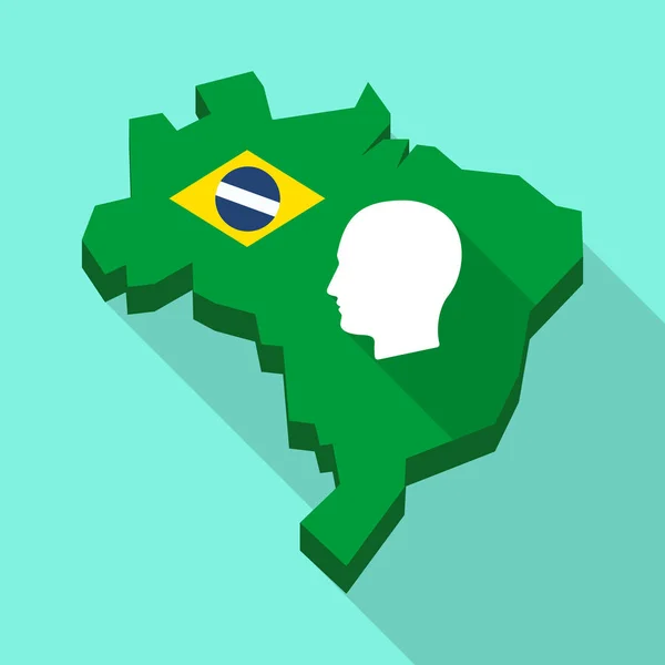 Hosszú árnyék Térkép Brazília egy férfi fej — Stock Vector