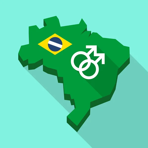 Lange schaduw kaart van Brazilië met een homo teken — Stockvector