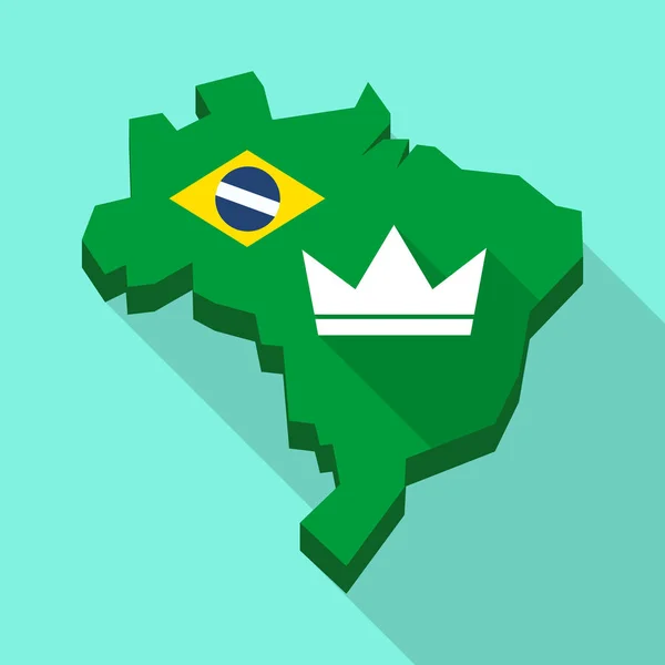 Lunga mappa delle ombre del Brasile con corona — Vettoriale Stock