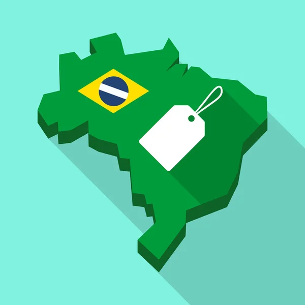 Lange Schattenkarte von Brasilien mit einem Etikett — Stockvektor