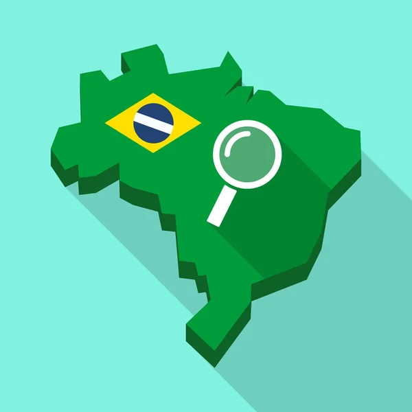 Lange schaduw kaart van Brazilië met een vergrootglas — Stockvector