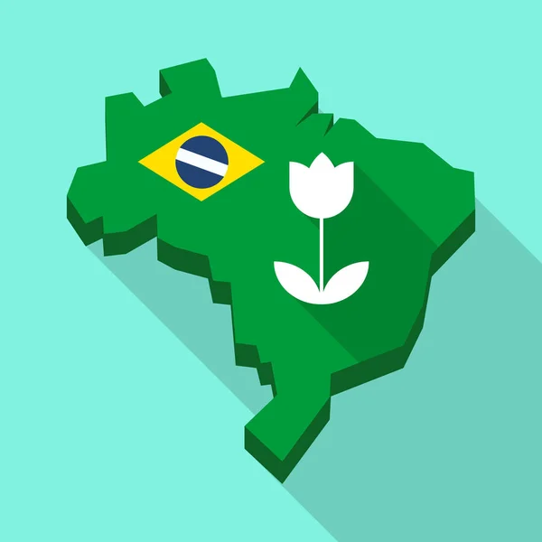 Hosszú árnyék Térkép Brazília a tulipánnak — Stock Vector