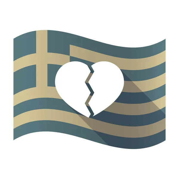 Langer Schatten griechische Flagge mit gebrochenem Herzen — Stockvektor