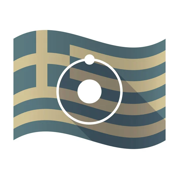 长阴影希腊国旗与原子 — 图库矢量图片