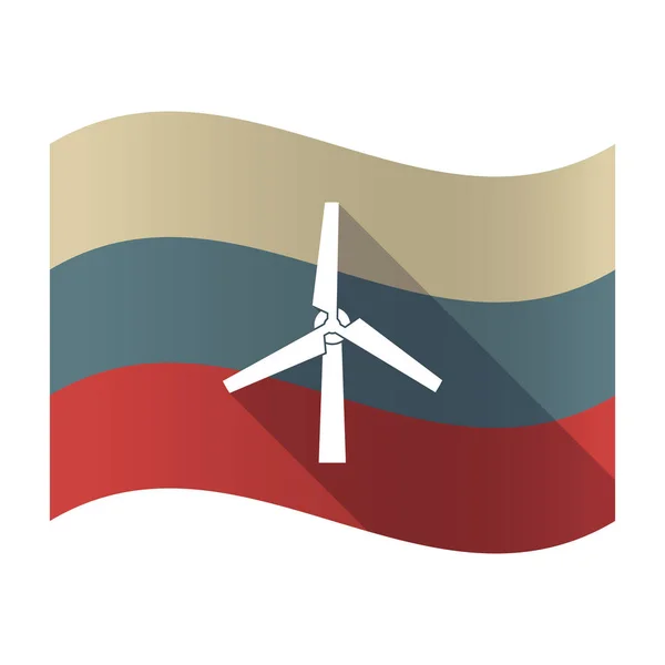 Lange schaduw Rusland vlag met een windturbine — Stockvector