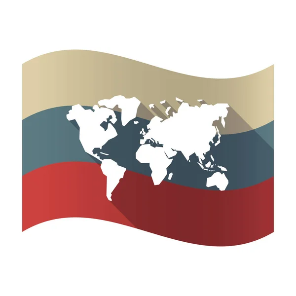 Lange schaduw Rusland vlag met een wereldkaart — Stockvector