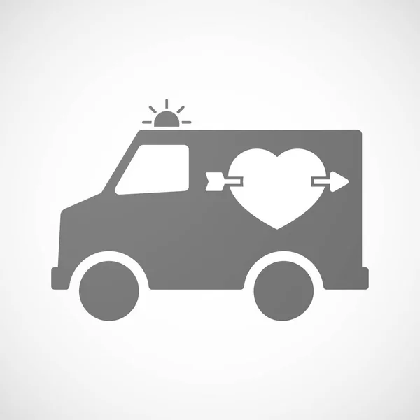 Ambulance isolée avec un cœur percé par une flèche — Image vectorielle