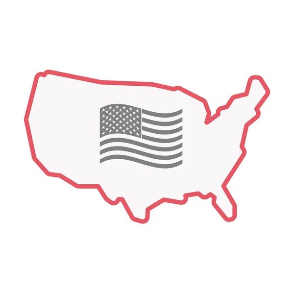Izolovaná mapa Usa s Spojené státy americké, mává vlajkou — Stockový vektor