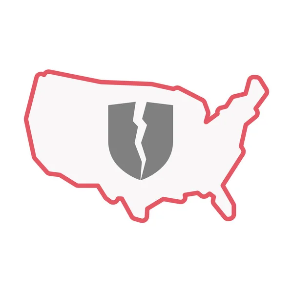 Mappa isolata USA con scudo rotto — Vettoriale Stock
