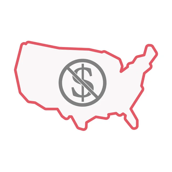 Mapa na białym tle Usa znak dolara w sygnał nie dozwolone — Wektor stockowy