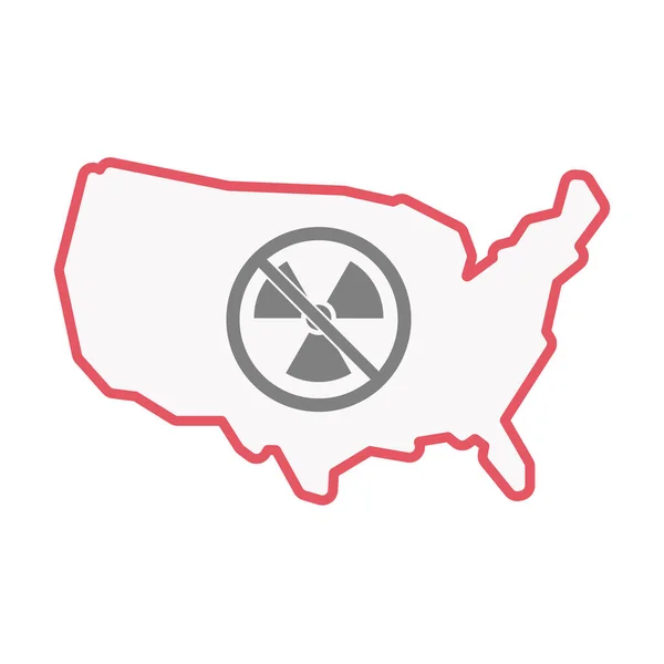 Isolated USA map with  a radioactivity sign  in a not allowed si — Stock Vector