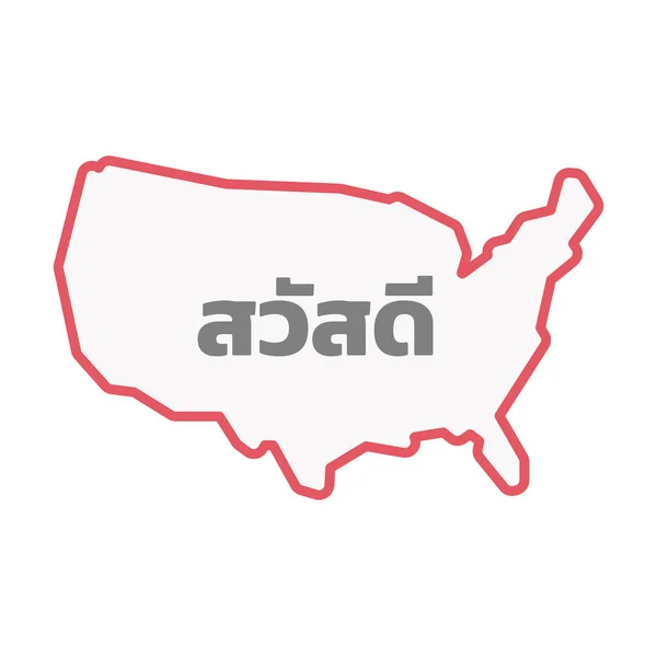 Izolované Usa mapa s textem Hello! v thajském jazyce — Stockový vektor