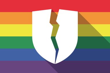 Uzun gölge Eşcinsel gurur bayrağı ile kırık bir kalkan