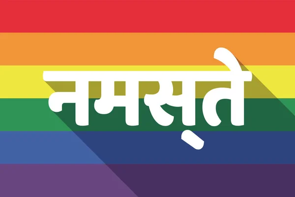 Long shadow gay pride flag with  the text Hello in the hindi lan - Stok Vektor