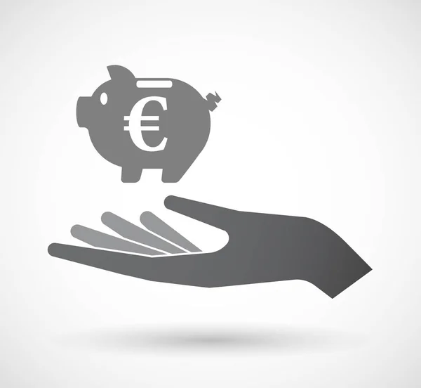 Bir kumbara servet bir euro para ile izole el — Stok Vektör