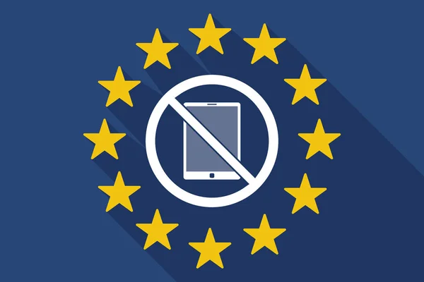 Ombre longue drapeau de l'UE avec un ordinateur tablette dans un signal non autorisé — Image vectorielle