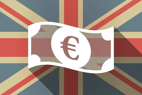 Bandera larga sombra del Reino Unido con un billete de banco en euros — Vector de stock