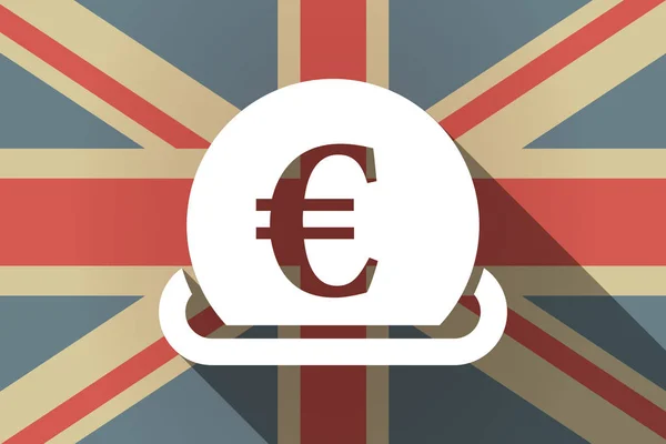 Lange schaduw Uk vlag met een euromunt in te voeren in een moneybox — Stockvector