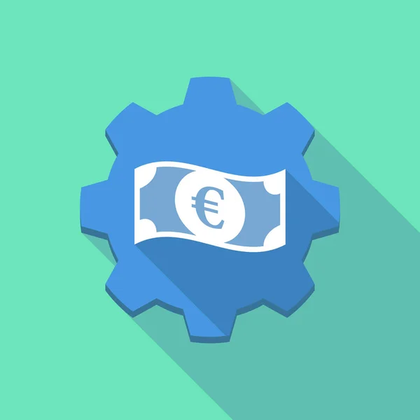 Engranaje de sombra largo con un billete de banco en euros — Vector de stock