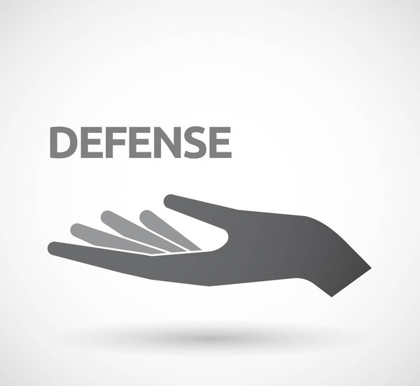Isolated hand with  the text DEFENSE