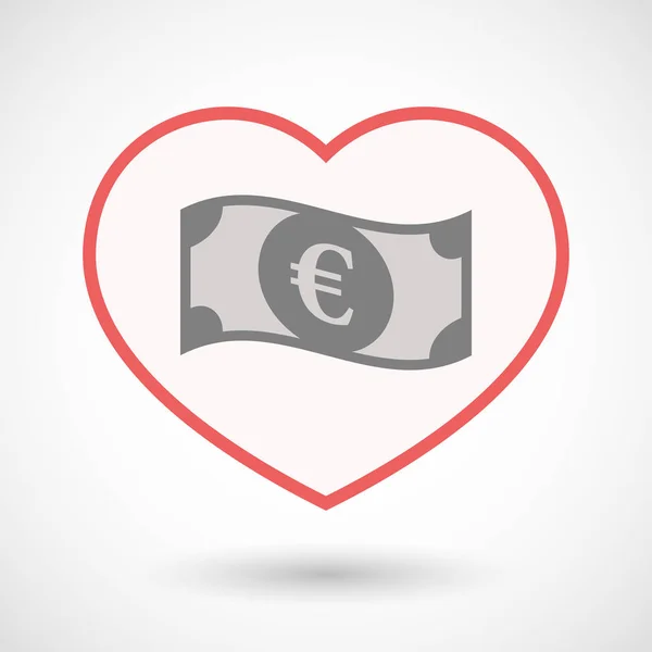 Isolated line art heart with  an euro bank note — Stock Vector