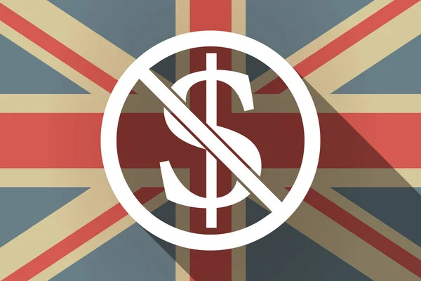 Ombre longue drapeau britannique avec un signe dollar dans un signal non autorisé — Image vectorielle