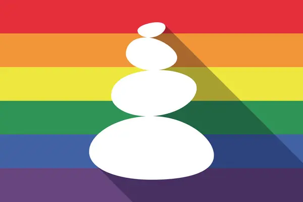 Longa sombra gay orgulho bandeira com um empilhado zen pedras — Vetor de Stock