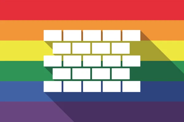 Bandera de orgullo gay de sombra larga con una pared de ladrillo — Vector de stock