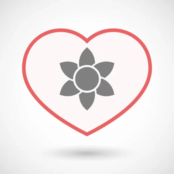 Isolé ligne d'art coeur avec une fleur de lotus — Image vectorielle