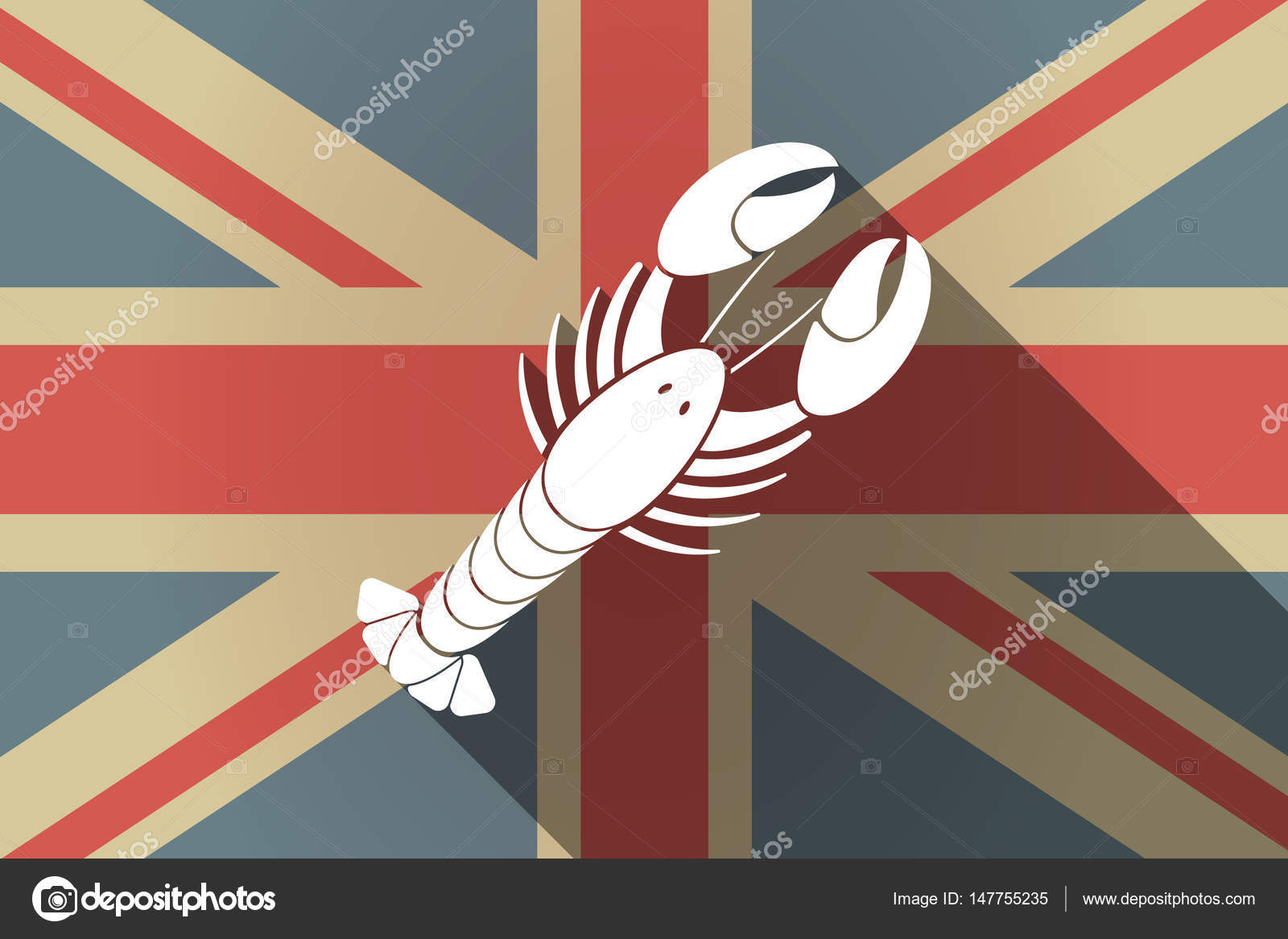 ロブスター シーフードとイギリス国旗の長い影 ストックベクター ロブスター シーフードとイギリス国旗の長い影 ストックベクター