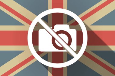 Uzun bir izin verilmiyor signa içinde bir fotoğraf makinesi ile İngiltere'de bayrak gölge