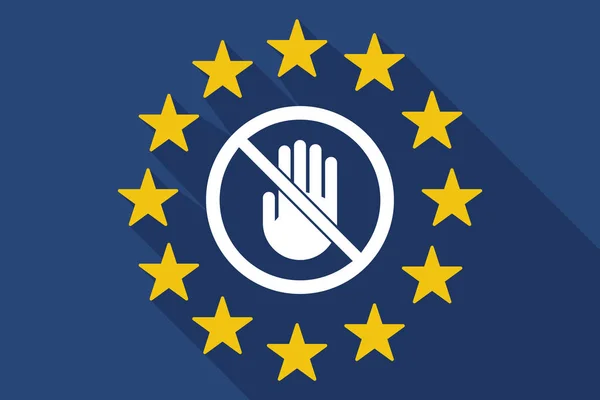 Ombre longue drapeau de l'UE avec une main dans un signal interdit — Image vectorielle
