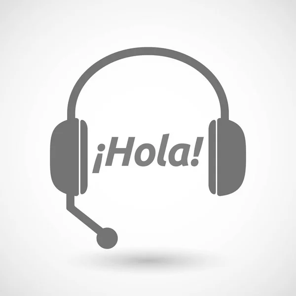 Auriculares manos libres aislados con el texto Hello! en español — Vector de stock