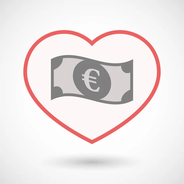 İzole hat sanat kalp euro banknot ile — Stok Vektör