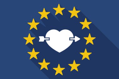 Uzun gölge AB bayrağı bir kalp ile bir okla deldi