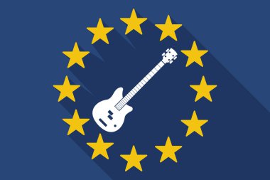 Uzun gölge AB bayrağı ile dört dize elektrik bas gitar