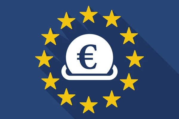 Dlouhý stín vlajky Eu s euro mince, zadávání do kasičky — Stockový vektor