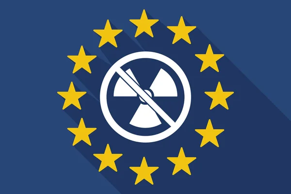 Ombre longue drapeau de l'UE avec un signe de radioactivité dans un interdit — Image vectorielle