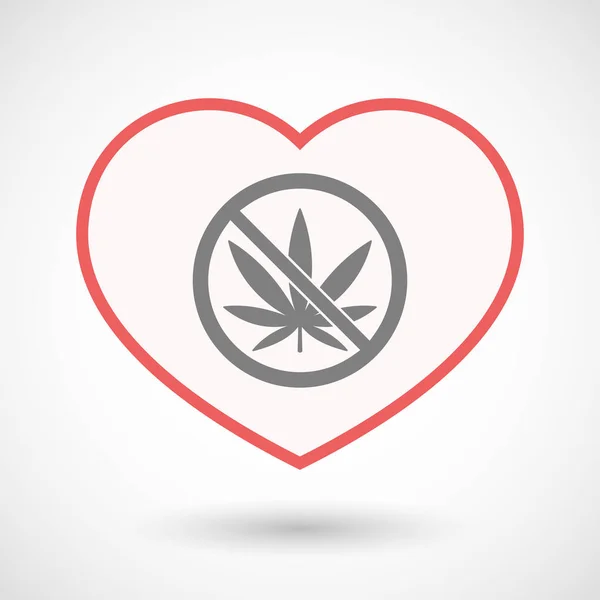 Isolerade linje konst hjärta med en marijuana blad i en inte tillåtna — Stock vektor