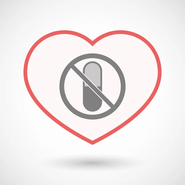 Isolated line art heart with  a pill  in a not allowed signal — Stock Vector