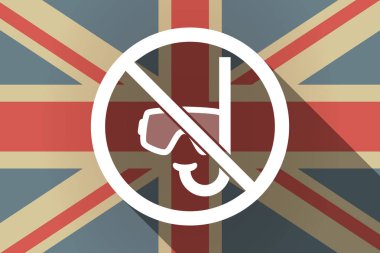 Uzun gölge İngiltere bayrağı ile dalış bir gözlük ve şnorkel bir n