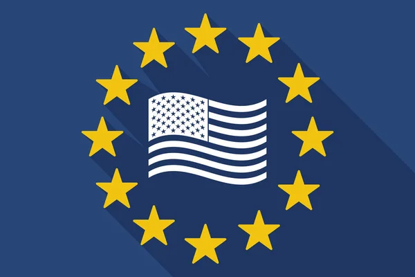 Dlouhý stín vlajky Eu se Spojené státy americké, mává fl — Stockový vektor