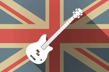 Uzun bir dört dize elektrik bas gitar ile gölge İngiltere bayrağı