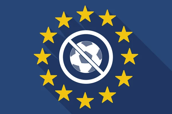 Ombre longue drapeau de l'UE avec un ballon de football dans un signal interdit — Image vectorielle
