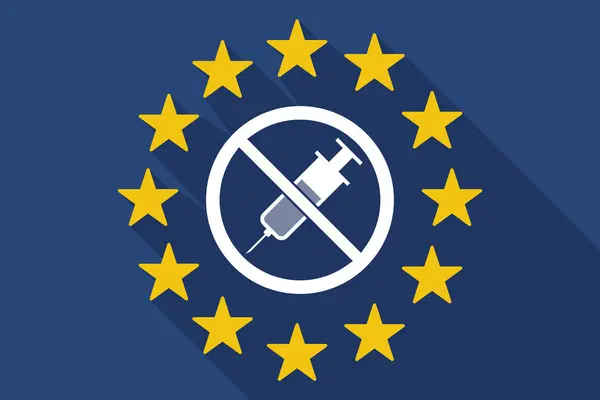 Ombre longue drapeau de l'UE avec une seringue dans un signal non autorisé — Image vectorielle