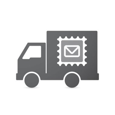 Bir posta damgası işareti ile izole kamyon